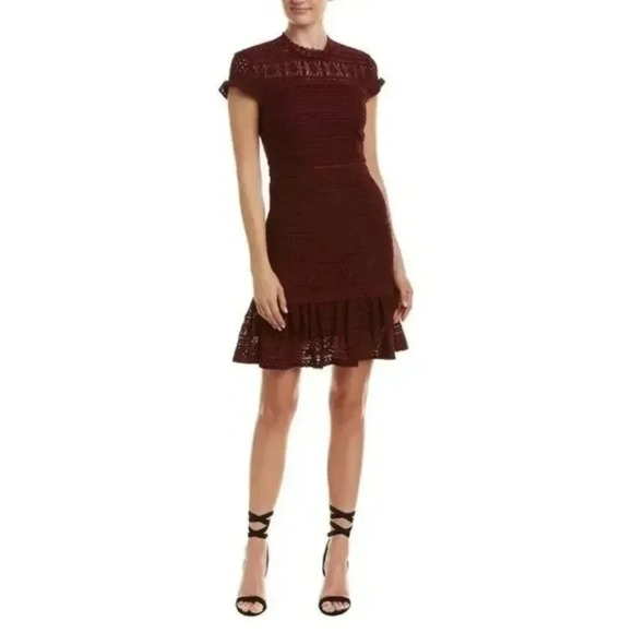 foxiedox Dresses & Skirts - Anthro Foxiedox | Burgundy Ellie Fit & Flare Lace Dress Sz M